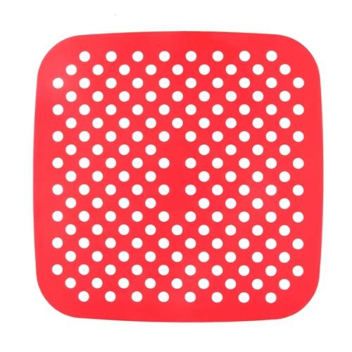 Rød firkantet silikonemåtte til airfryer 18,5x18,5 cm